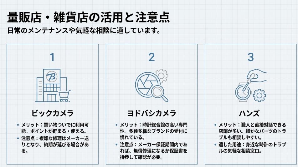 ビックカメラ、ヨドバシカメラ、ハンズで修理を依頼する際のメリットと利用上の注意点 。