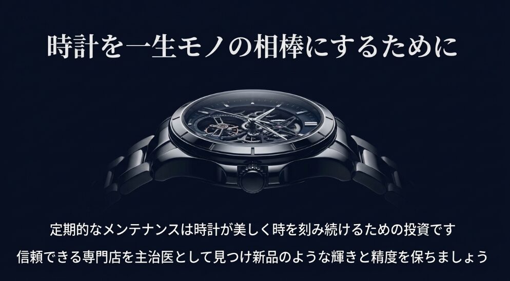 定期的なメンテナンスは時計が美しく時を刻み続けるための投資であり、新品のような輝きと精度を保つための呼びかけ